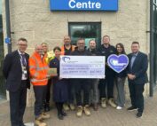 Matthew Neal and Jules Lewis are pictured with SaTH colleagues and representatives from Vital Energi marking the cheque presentation