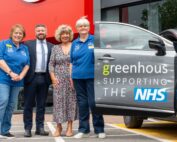 Mark Ridgway Dealer Principal at Greenhous Shrewsbury-site-presenting-the-vehicle-to-Julia-Clarke-volunteer-drivers-Catherine-Slaytor-and-Jenny-Booth